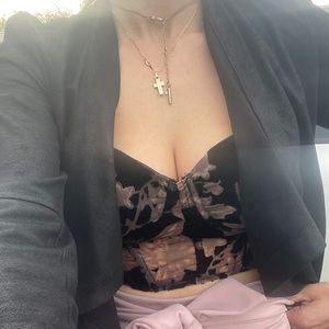Velvet floral corset top